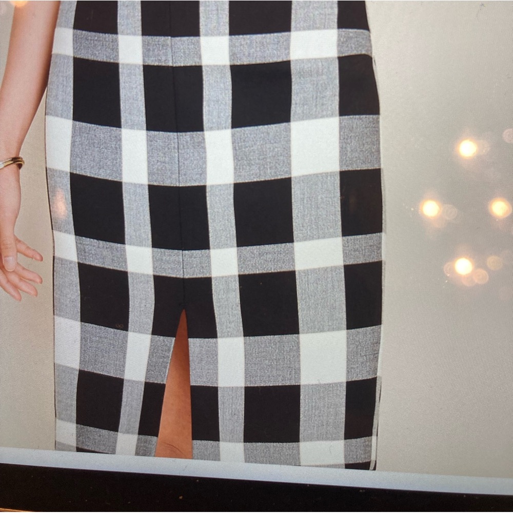 Plaid  Front Slit Pencil Skirt, size-0, White/Black/Grey,Lined - Picture 10 of 11